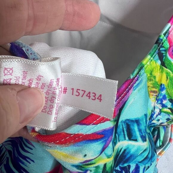 Stylish Swimwear Triangle Top Tie Side Tropical Pattern Deep V Swimsuit Sz LG - Picture 8 of 10